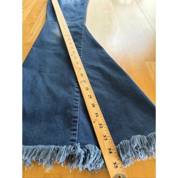 Judith March Boho Flare Jeans M – Fringe Hem Bell Bottom Denim with Aztec Back P - Picture 11 of 12